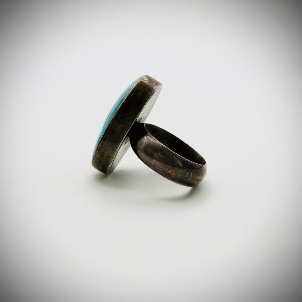 Heavy Patina Sterling Turquoise Ring Size 6.25 – FF Signed - Picture 2 of 5